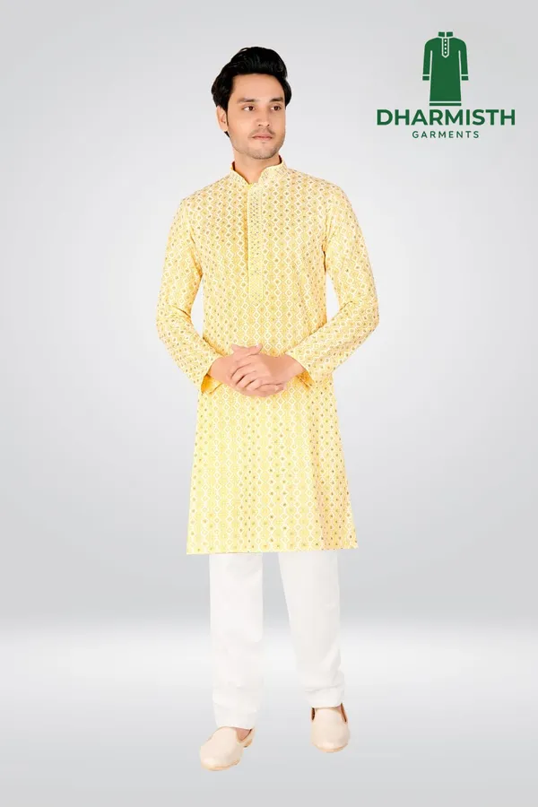 Yellow_Polyester_Printed_Kurta_For_Men