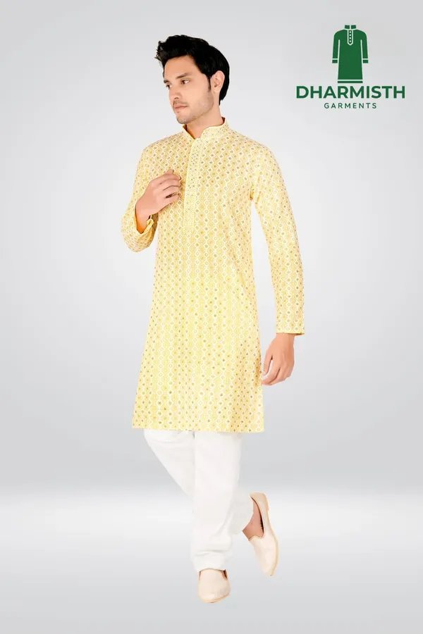 Yellow_Polyester_Printed_Kurta_For_Men