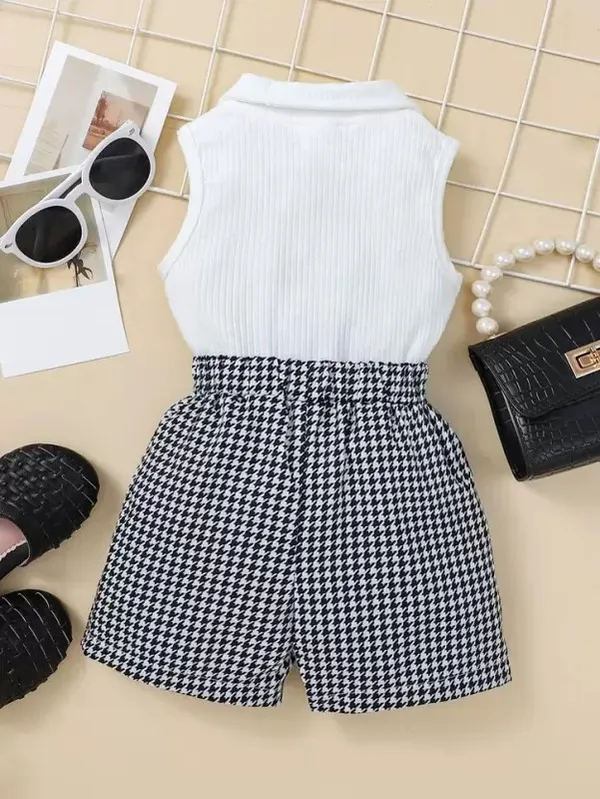 White_Houndstooth_Print_Co-Ords_Set_For_Girls