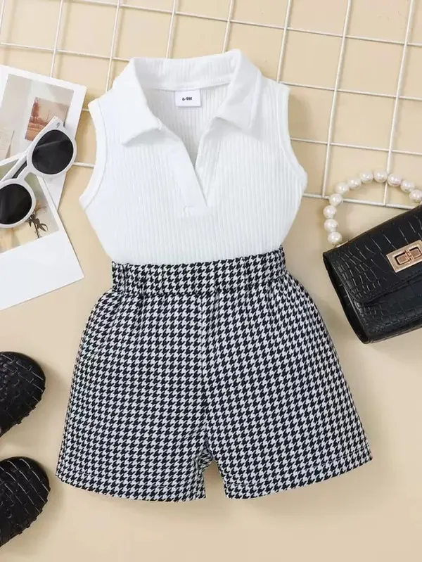 White_Houndstooth_Print_Co-Ords_Set_For_Girls