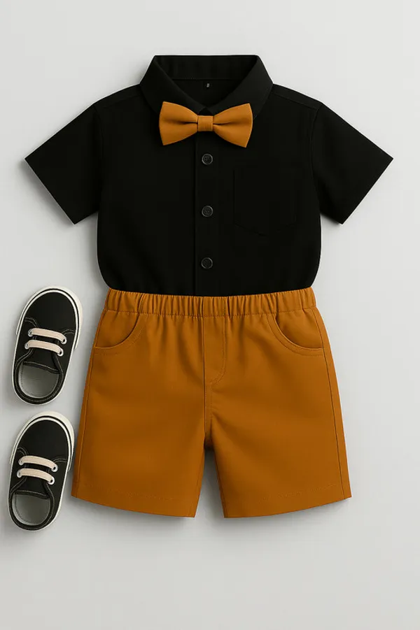 Brown_Pure_Cotton_Exclusive_Clothing_Set_With_Bow_Tie_For_Boys
