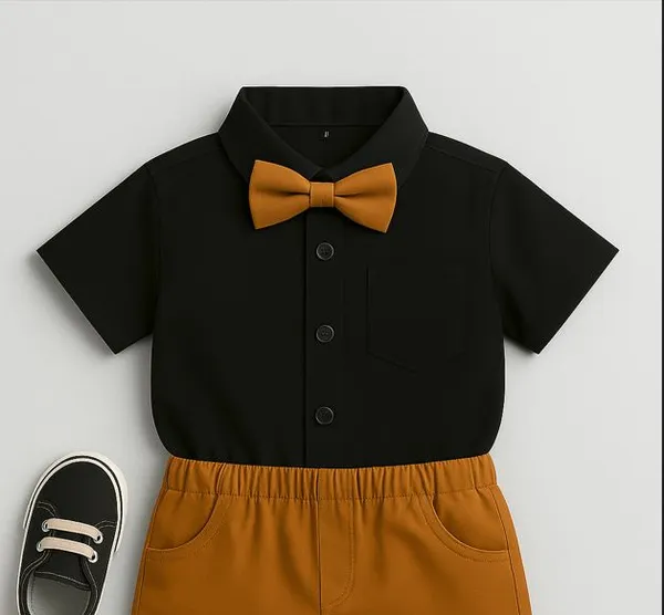 Brown_Pure_Cotton_Exclusive_Clothing_Set_With_Bow_Tie_For_Boys
