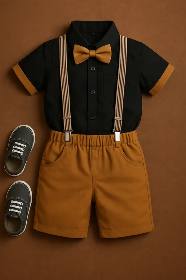 Brown_Pure_Cotton_Exclusive_Clothing_Set_With_Bow_Tie_&_Suspenders_For_Boys