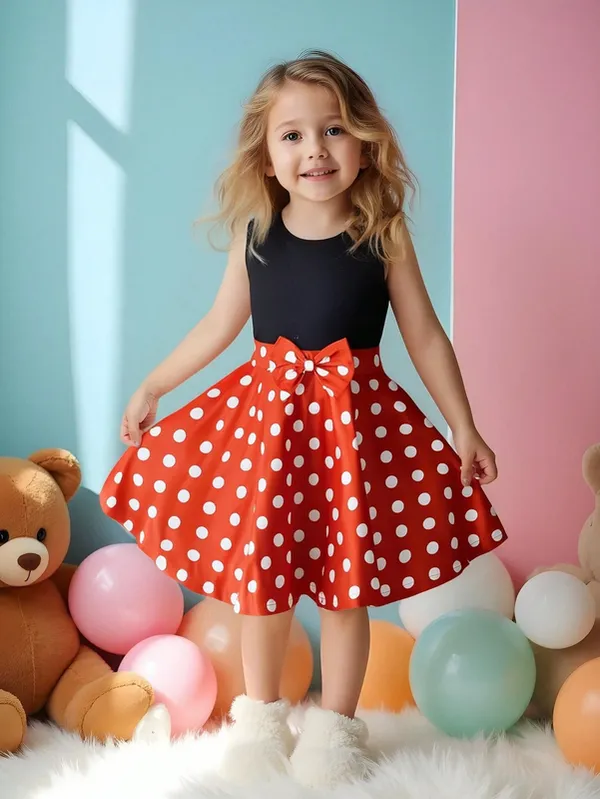 Black_&_Red_Bow_Polka_Dot_Sleeveless_Dress_For_Girls