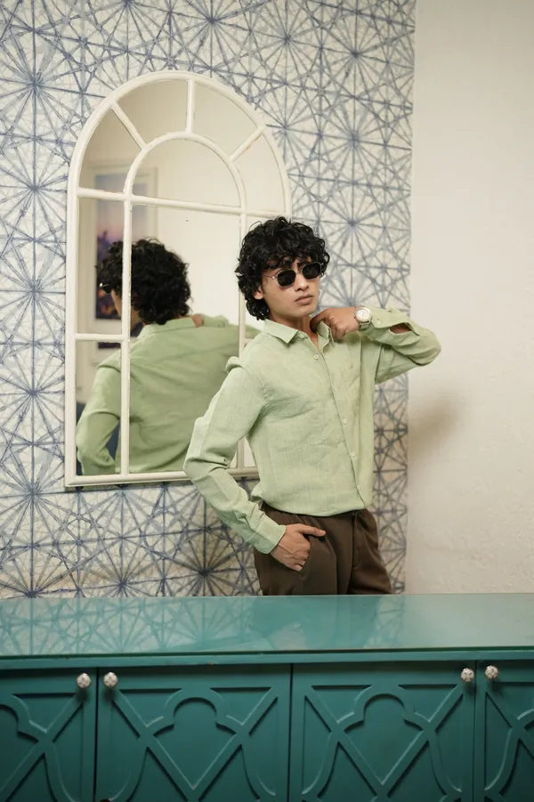 Dunkirk_Pistachio_Cotton_Solid_Shirt_For_Men