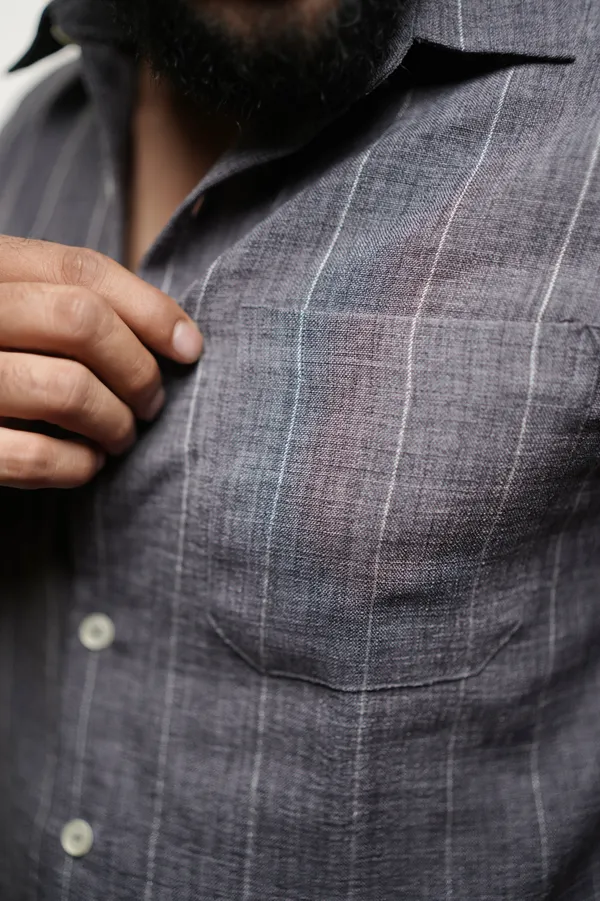 Dunkirk_Dark_Grey_Cotton_Striped_Shirt_For_Men