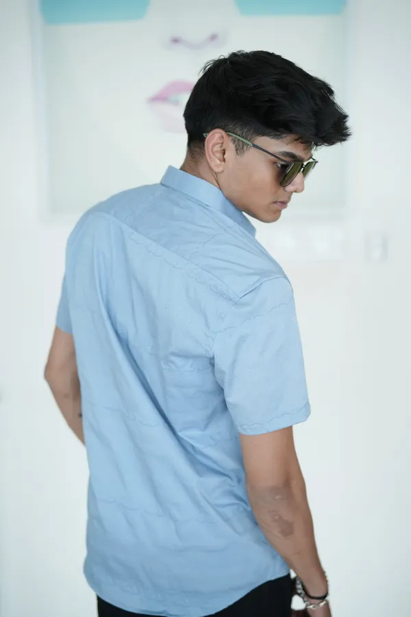 Greenland_Grey_Blue_Textured_Cotton_Solid_Shirt_For_Men