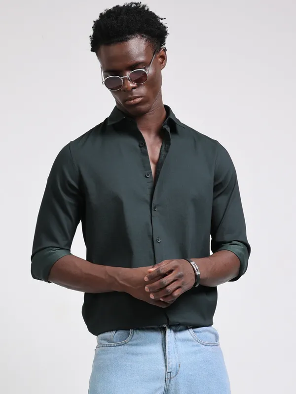 Hartford_Green_Cotton_Solid_Shirt_For_Men