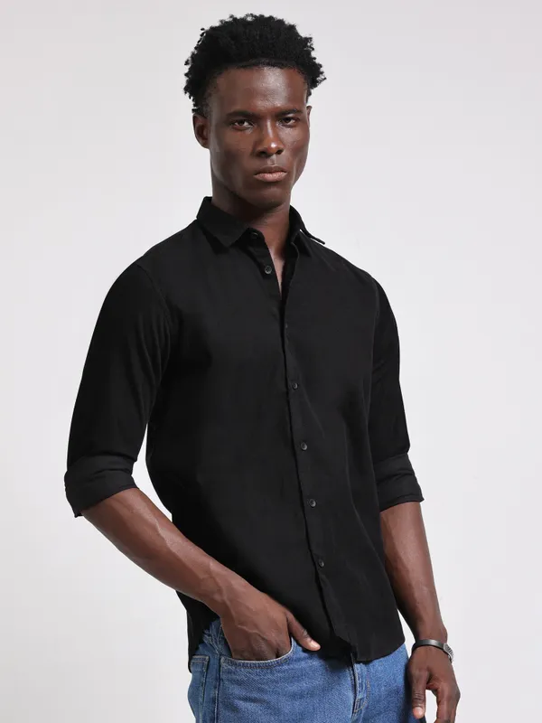 Hartford_Black_Cotton_Solid_Shirt_For_Men