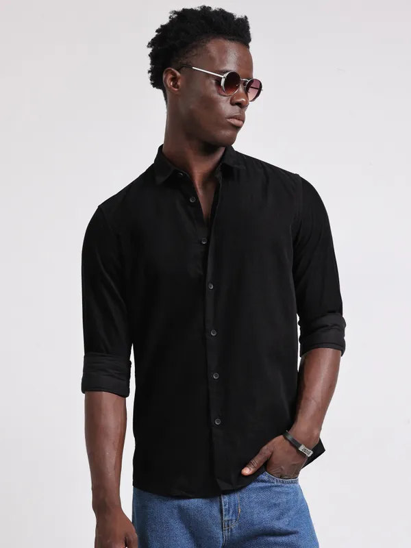 Hartford_Black_Cotton_Solid_Shirt_For_Men