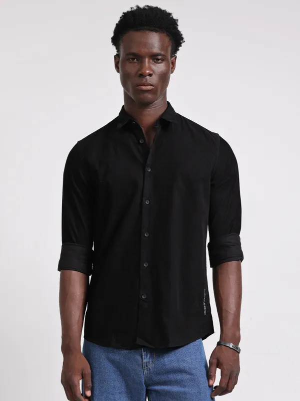 Hartford_Black_Cotton_Solid_Shirt_For_Men