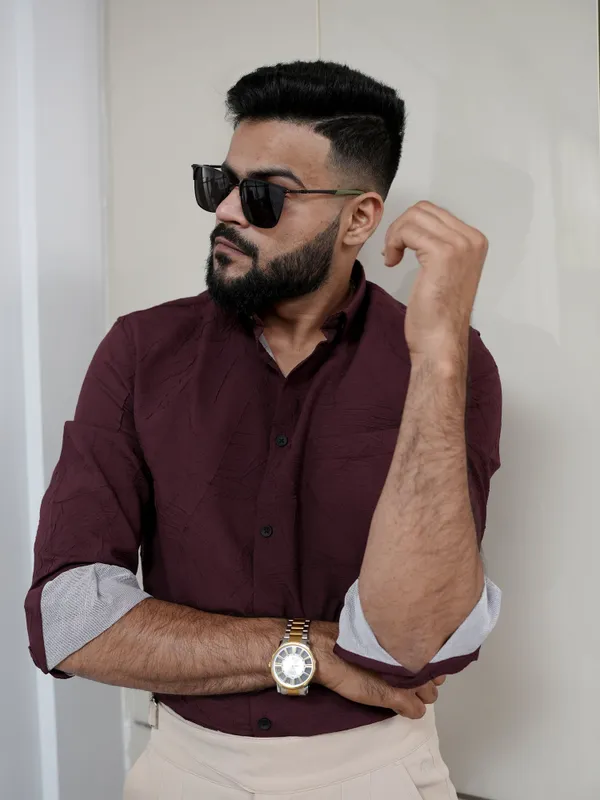 Norway_Maroon_Cotton_Solid_Shirt_For_Men