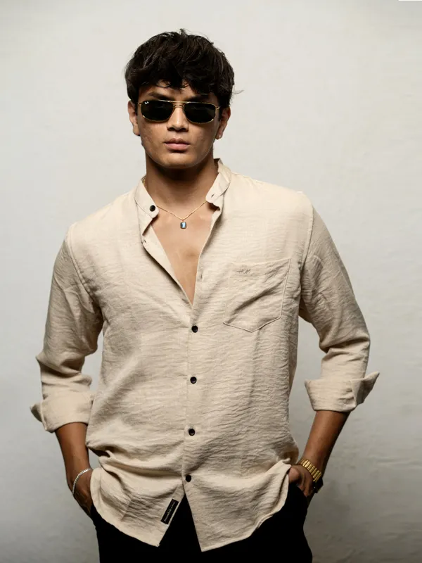 Bali_Beige_Cotton_Solid_Shirt_For_Men