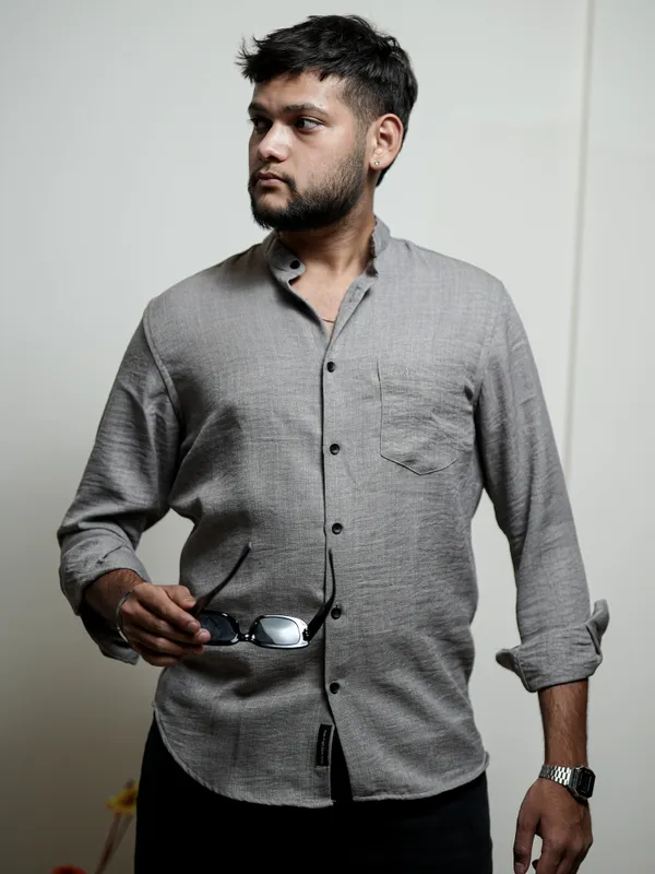 Bali_Stone_Grey_Cotton_Solid_Shirt_For_Men