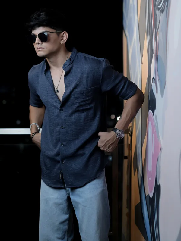 Bali_Navy_Blue_Cotton_Solid_Shirt_For_Men