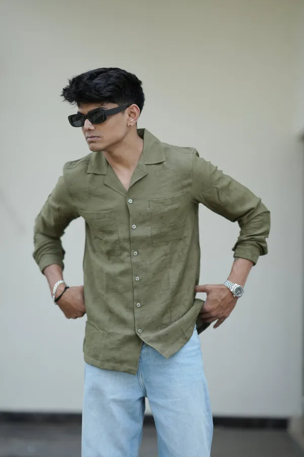 Saudi_Olive_Cotton_Solid_Shirt_For_Men