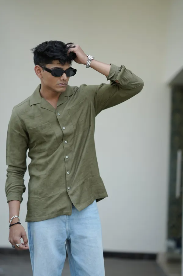 Saudi_Olive_Cotton_Solid_Shirt_For_Men