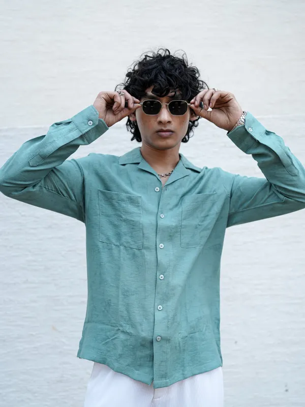 Saudi_Powder_Blue_Cotton_Solid_Shirt_For_Men