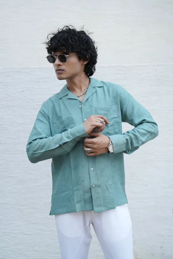 Saudi_Powder_Blue_Cotton_Solid_Shirt_For_Men