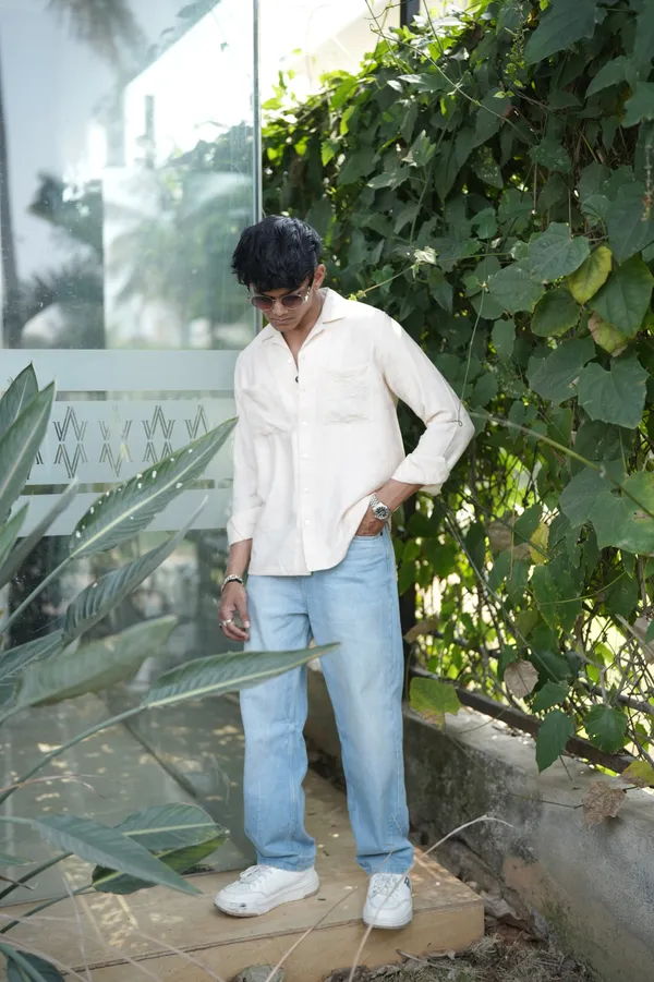 Saudi_Cream_Cotton_Solid_Shirt_For_Men