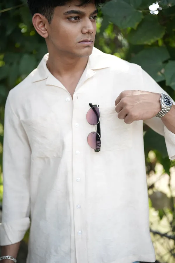 Saudi_Cream_Cotton_Solid_Shirt_For_Men