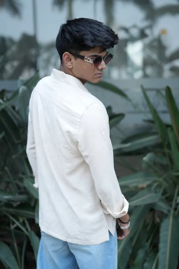 Saudi_Cream_Cotton_Solid_Shirt_For_Men