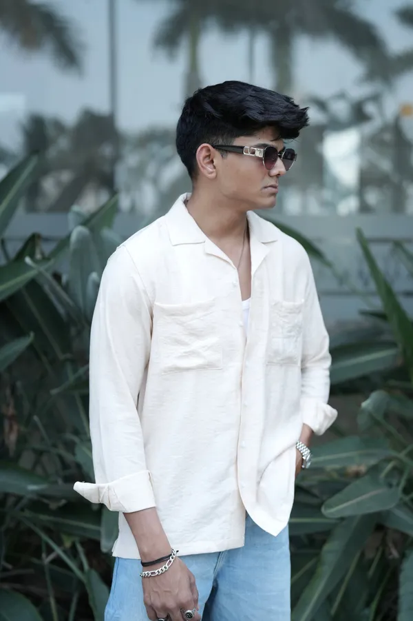 Saudi_Cream_Cotton_Solid_Shirt_For_Men