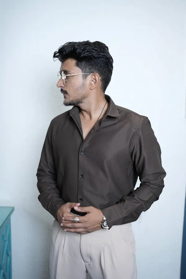 Oman_Coffee_Cotton_Solid_Shirt_For_Men