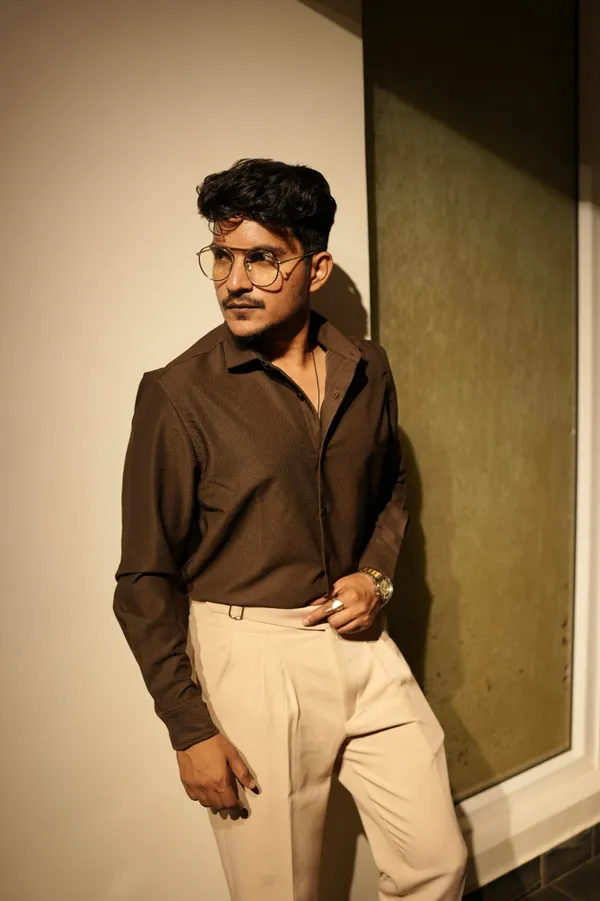 Oman_Coffee_Cotton_Solid_Shirt_For_Men
