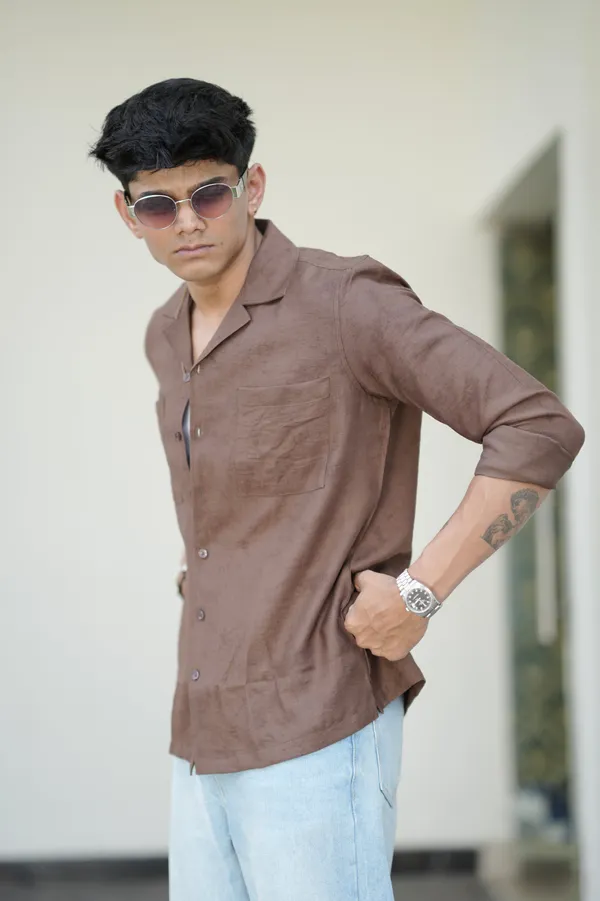 Saudi_Brown_Cotton_Solid_Shirt_For_Men