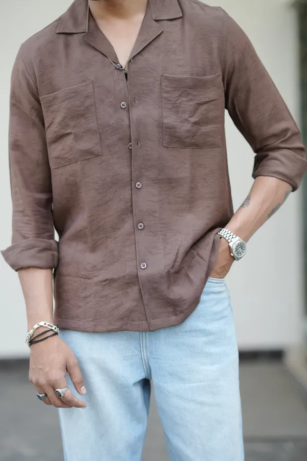 Saudi_Brown_Cotton_Solid_Shirt_For_Men