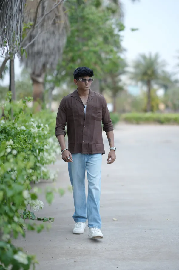 Saudi_Brown_Cotton_Solid_Shirt_For_Men