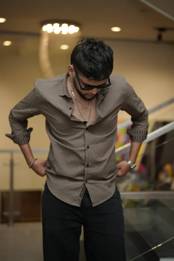 Dubai_Light_Brown_Textured_Cotton_Solid_Shirt_For_Men