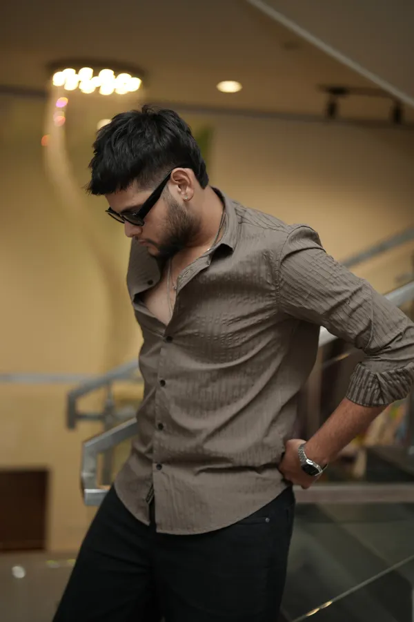 Dubai_Light_Brown_Textured_Cotton_Solid_Shirt_For_Men