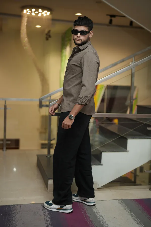 Dubai_Light_Brown_Textured_Cotton_Solid_Shirt_For_Men