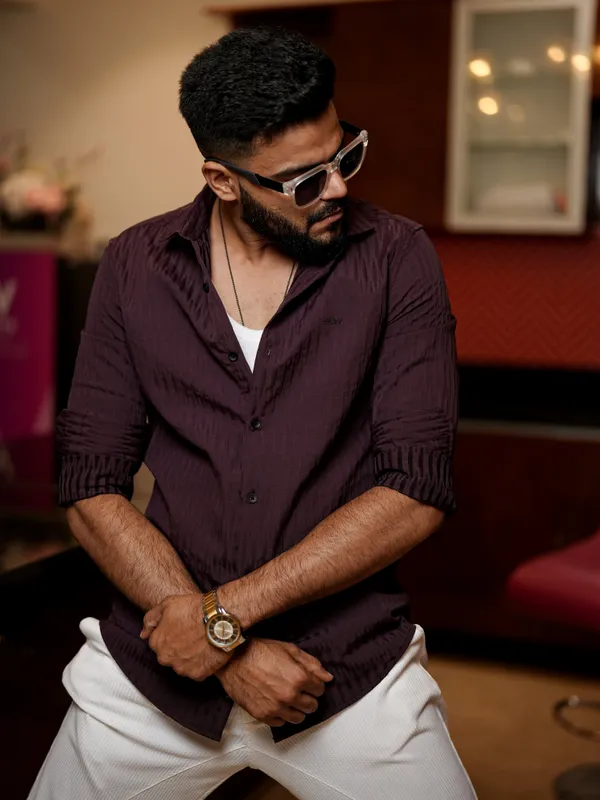 Dubai_Wine_Textured_Cotton_Solid_Shirt_For_Men