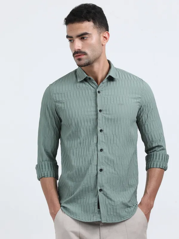 Dubai_Green_Textured_Cotton_Solid_Shirt_For_Men
