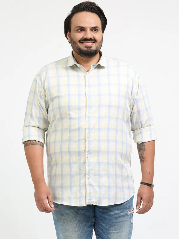 Franciscoo_Antique_White_Cotton_Plus_Size_Checks_Shirt_For_Men