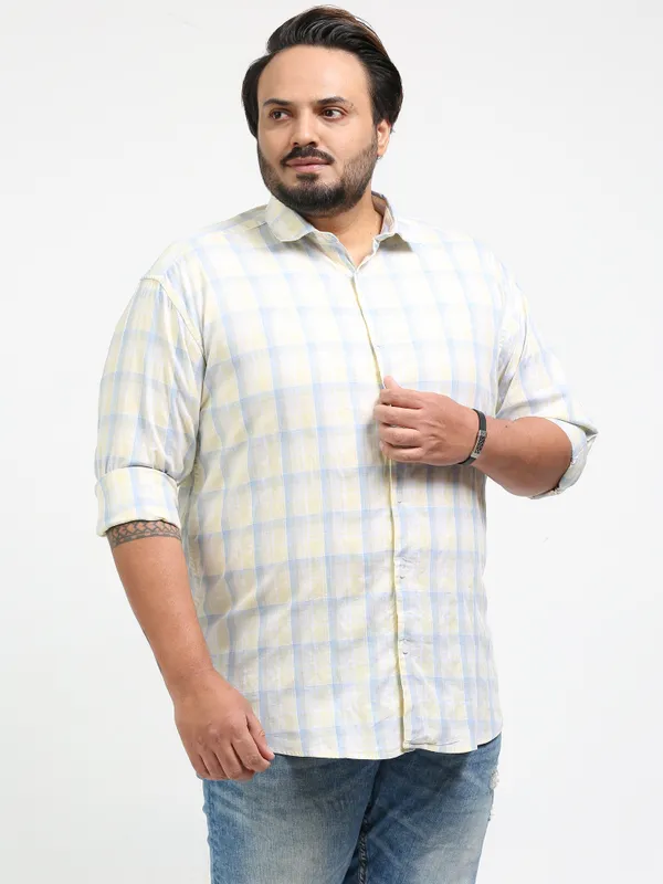 Franciscoo_Antique_White_Cotton_Plus_Size_Checks_Shirt_For_Men