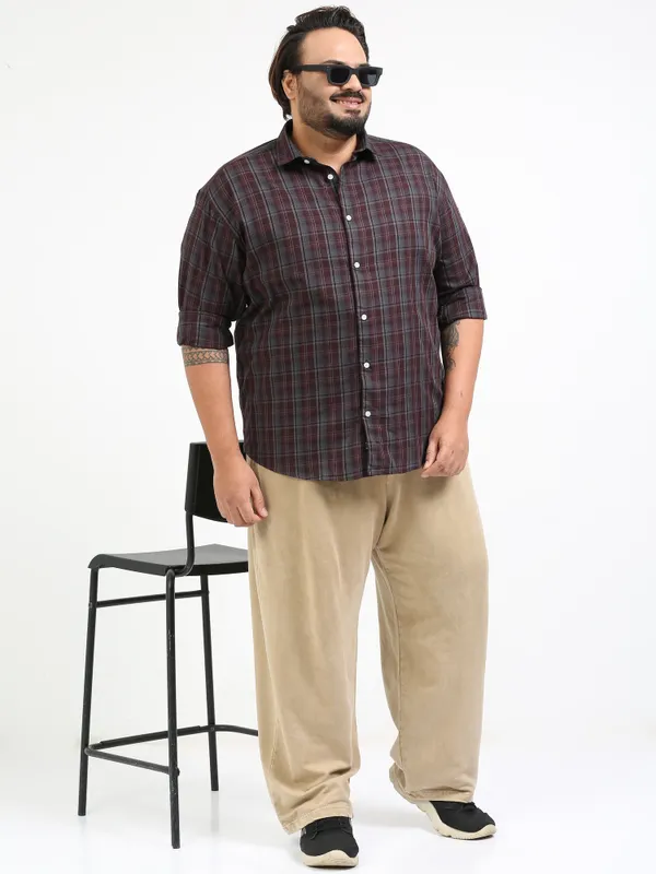 Franciscoo_Woody_Brown_Cotton_Plus_Size_Checks_Shirt_For_Men