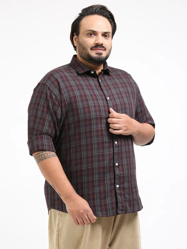 Franciscoo_Woody_Brown_Cotton_Plus_Size_Checks_Shirt_For_Men
