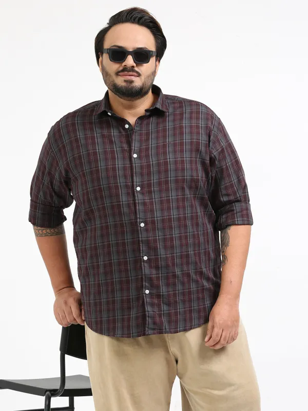 Franciscoo_Woody_Brown_Cotton_Plus_Size_Checks_Shirt_For_Men