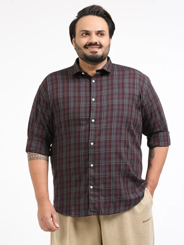 Franciscoo_Woody_Brown_Cotton_Plus_Size_Checks_Shirt_For_Men