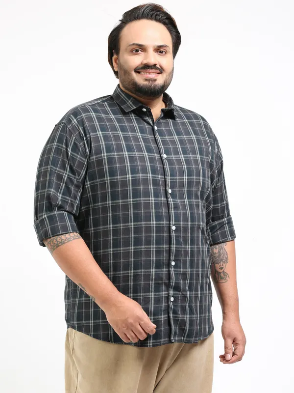 Franciscoo_Charcol_Cotton_Plus_Size_Checks_Shirt_For_Men