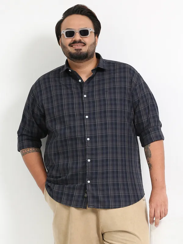 Franciscoo_Ship_Grey_Cotton_Plus_Size_Checks_Shirt_For_Men