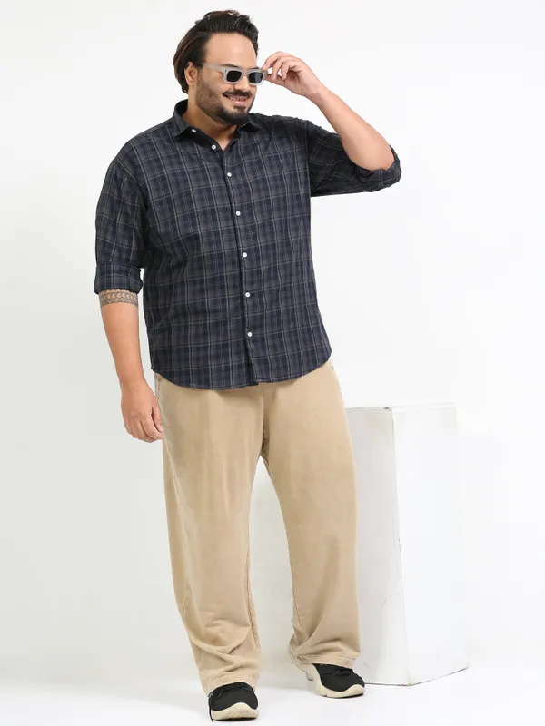 Franciscoo_Ship_Grey_Cotton_Plus_Size_Checks_Shirt_For_Men