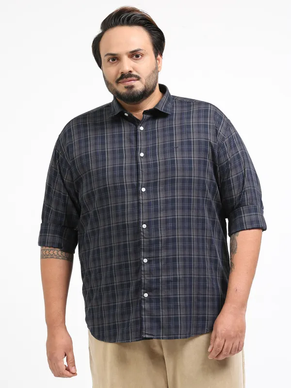 Franciscoo_Ship_Grey_Cotton_Plus_Size_Checks_Shirt_For_Men