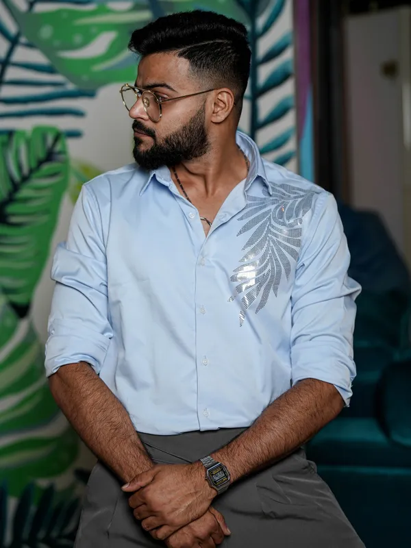 Oslo_Ice_Blue_Cotton_Printed_Shirt_For_Men