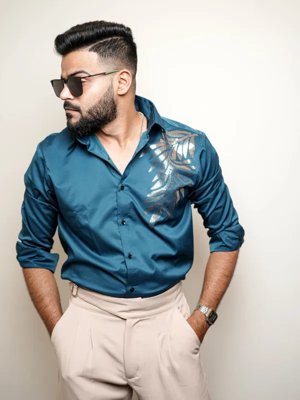 Oslo_Crystal_Teal_Cotton_Printed_Shirt_For_Men