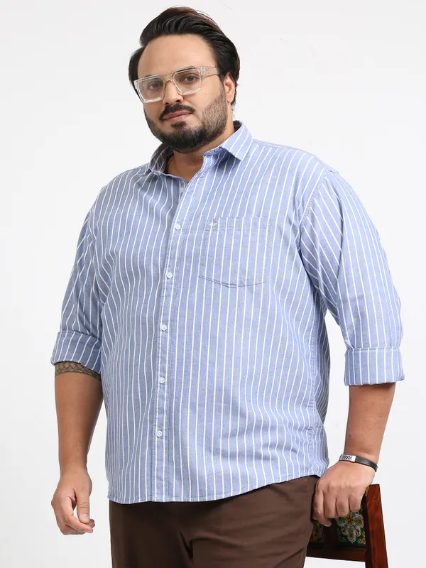 Gandia_Blue_Cotton_Plus_Size_Striped_Shirt_For_Men